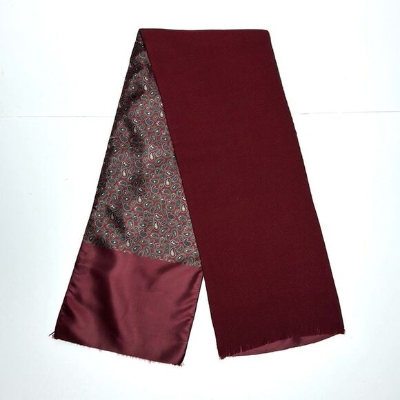 Christian Dior Men’s Reversible Doubted Scarf Silk Wool Burgundy Paisley Vintage - Picture 2 of 9